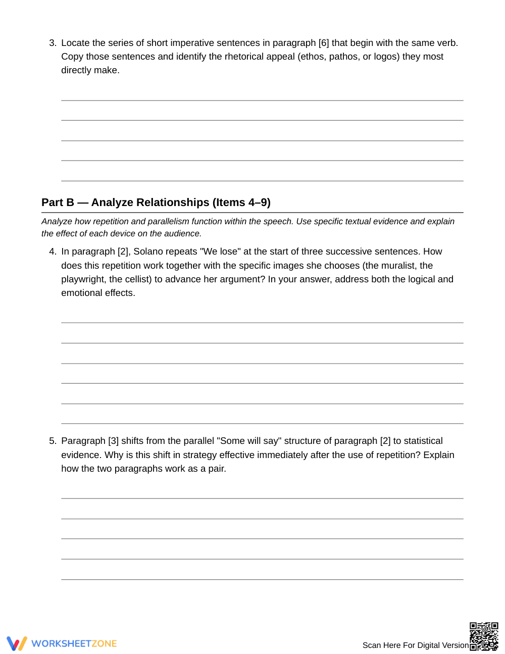 Ready Repetition/Parallelism Worksheet | Grade 10 English II - Page 3