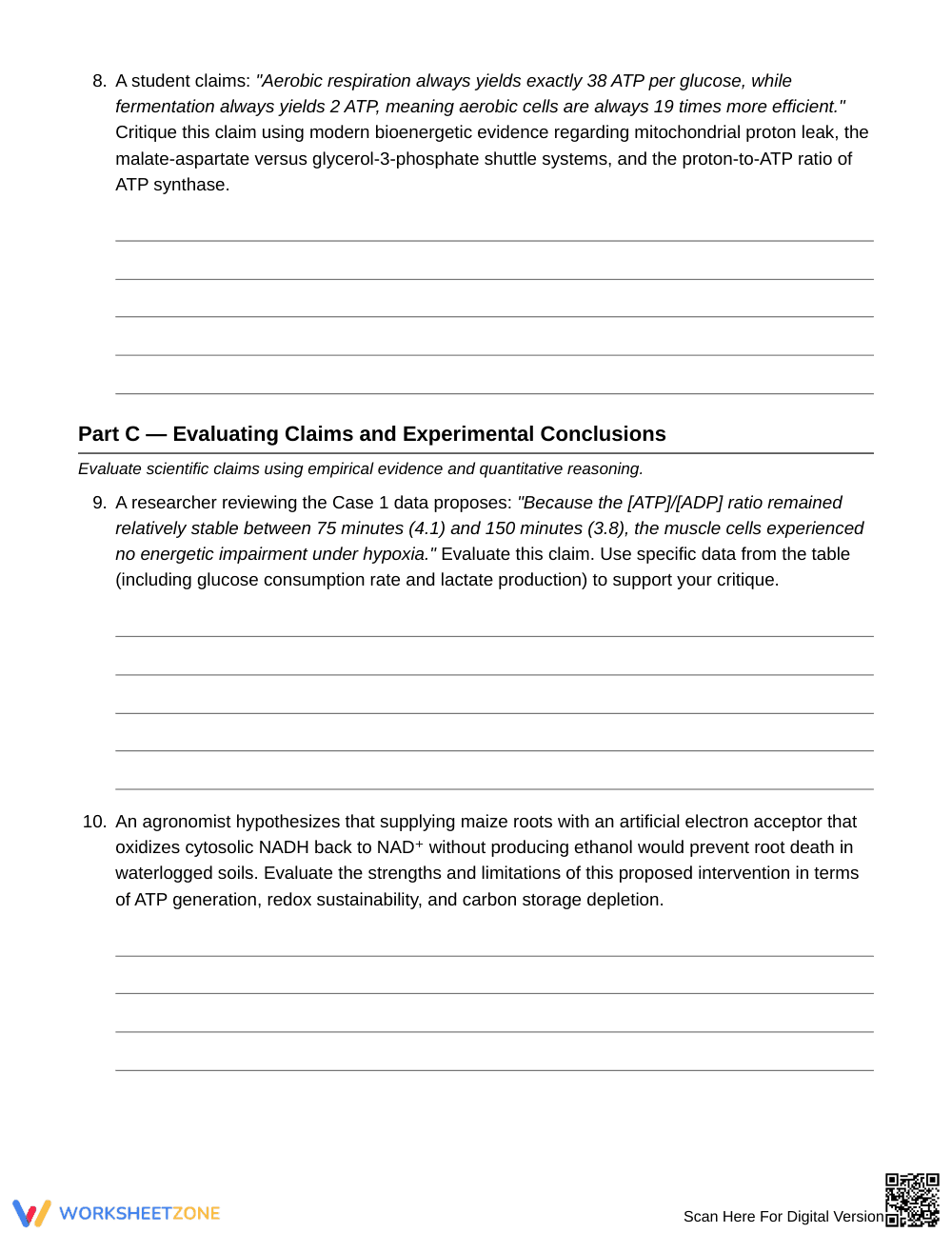 Printable Oxygen-Limited Cells Worksheet | Grade 10 Biology - Page 5