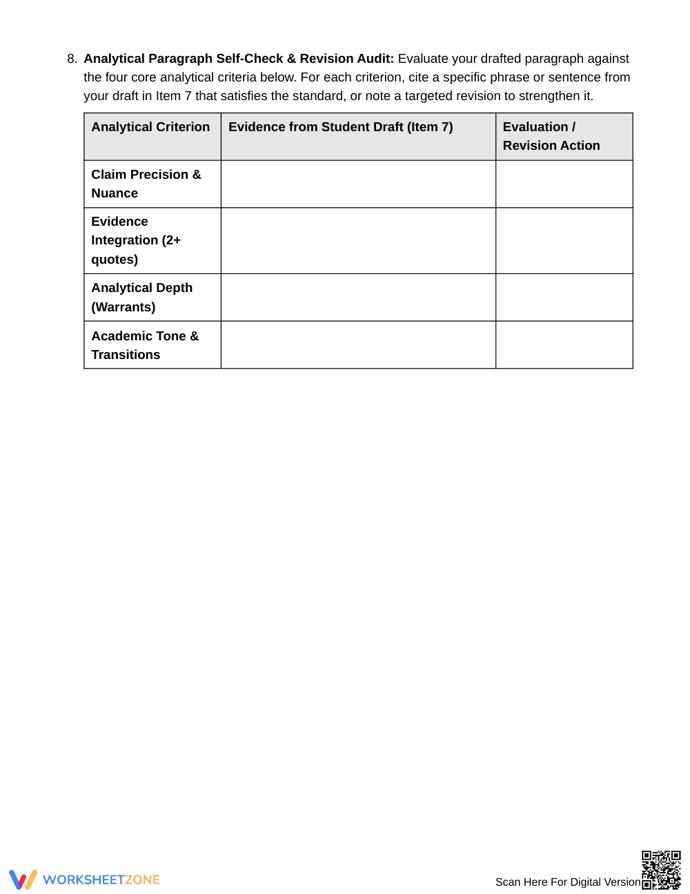 Proven Analytical Paragraph Worksheet | Grade 10 English II - Page 6