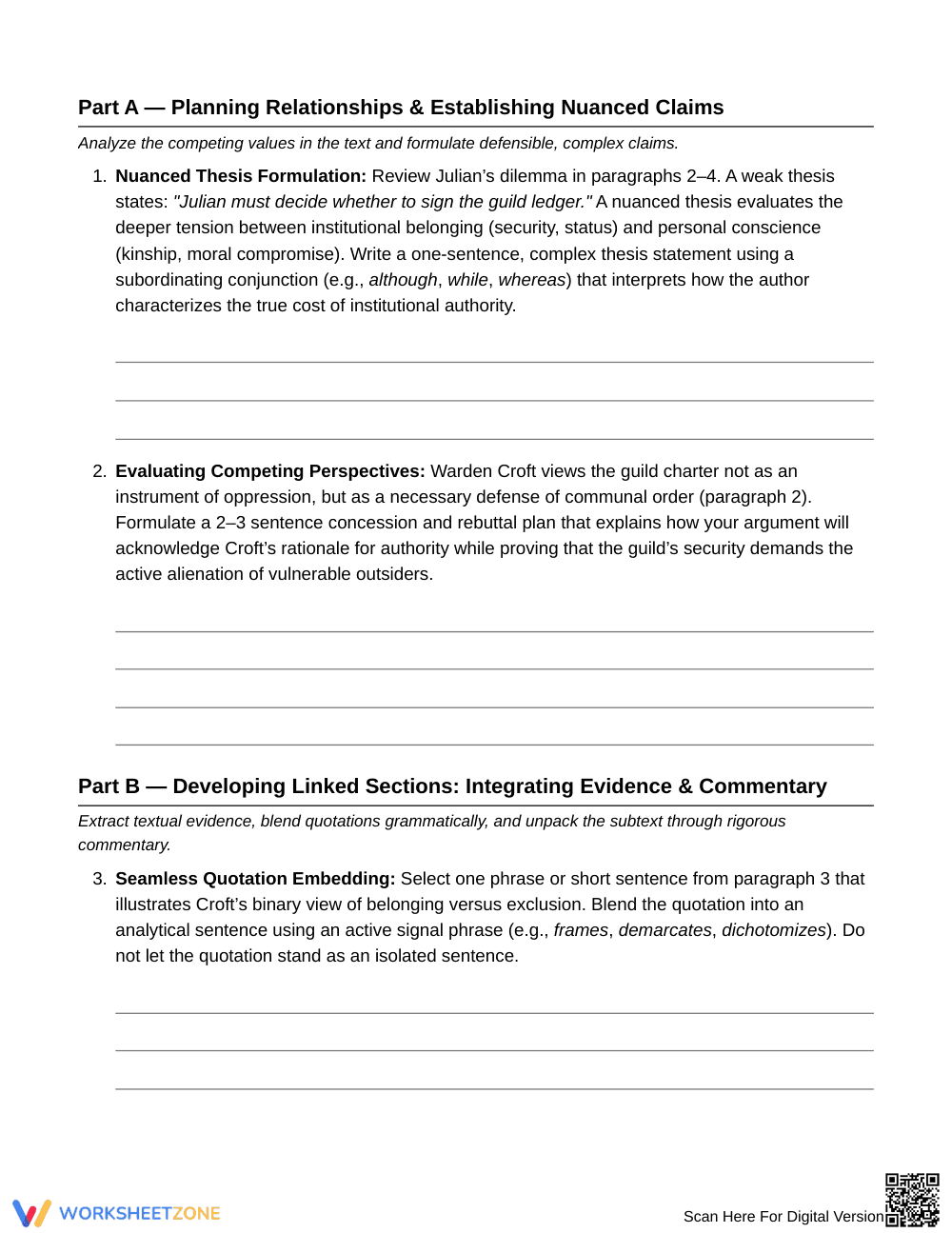 Complete Claim & Commentary Worksheet | Grade 10 English II - Page 3