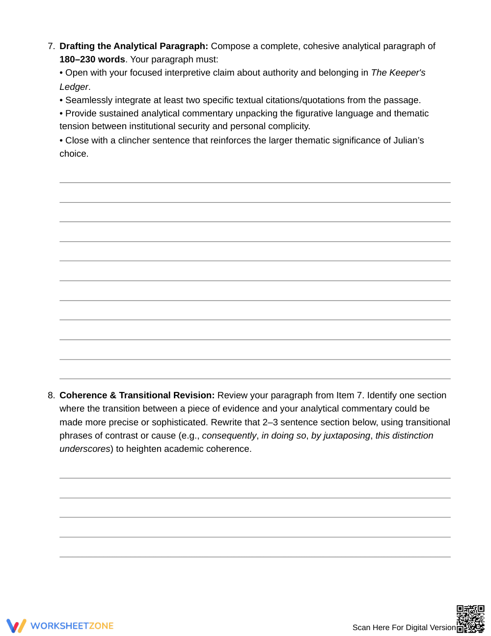 Complete Claim & Commentary Worksheet | Grade 10 English II - Page 6