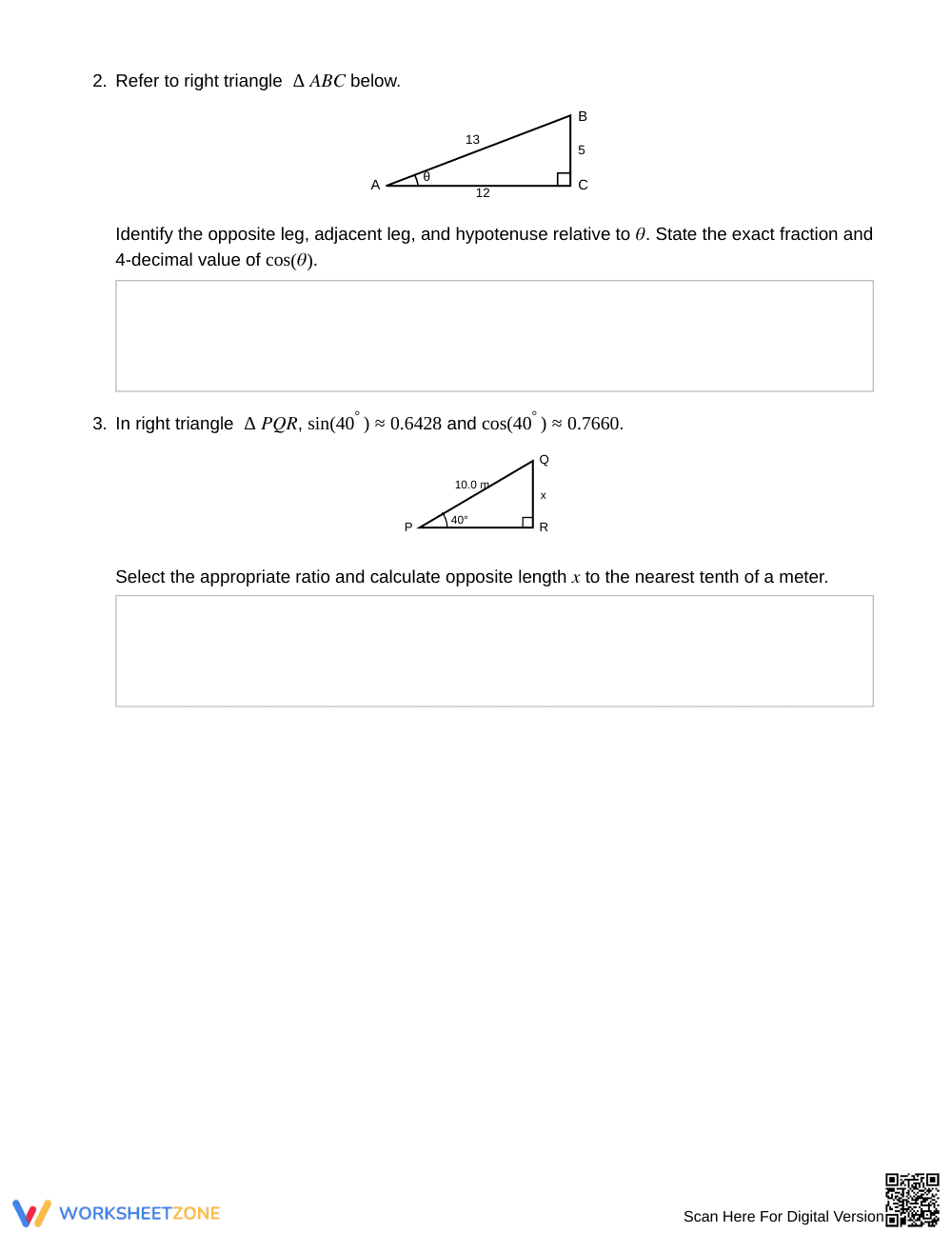 Essential Trig Ratio Tables Worksheet | Grade 10 Geometry - Page 2