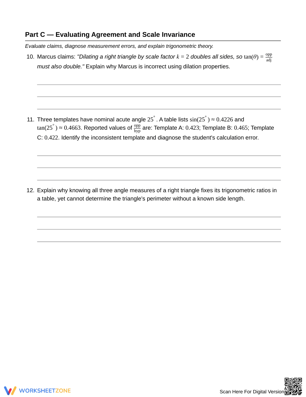 Essential Trig Ratio Tables Worksheet | Grade 10 Geometry - Page 5