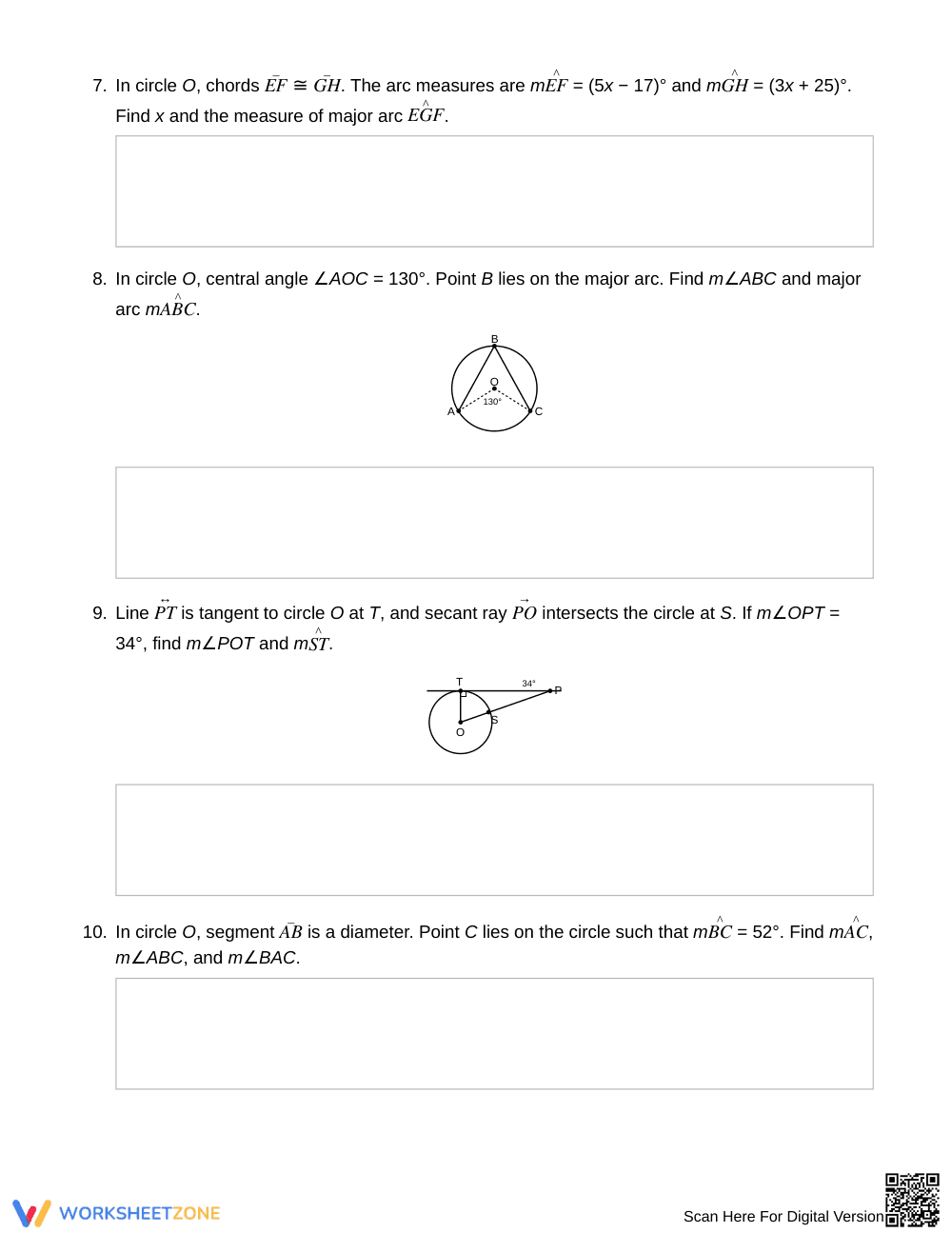 Complete Arc & Central Angles Worksheet | Grade 10 Geometry - Page 3
