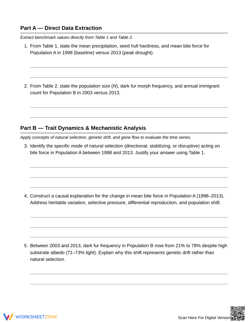 Complete Trait Time Series Worksheet | Grade 10 Biology - Page 4