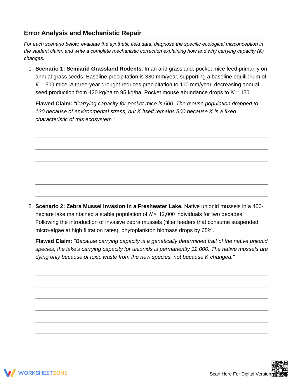 Essential Carrying Capacity Worksheet | Grade 10 Biology - Page 2