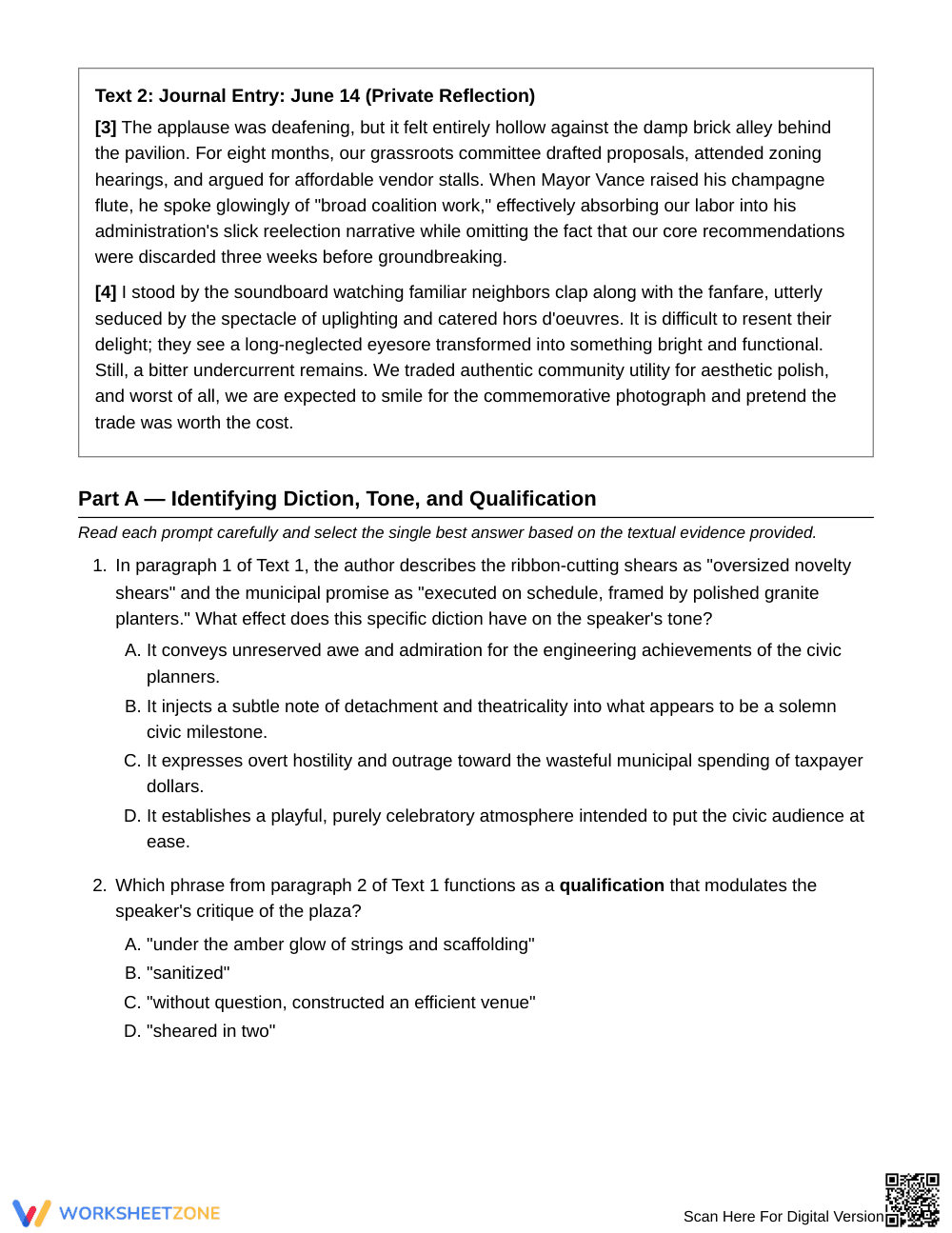 Complete Diction & Audience Worksheet | Grade 10 English II - Page 2