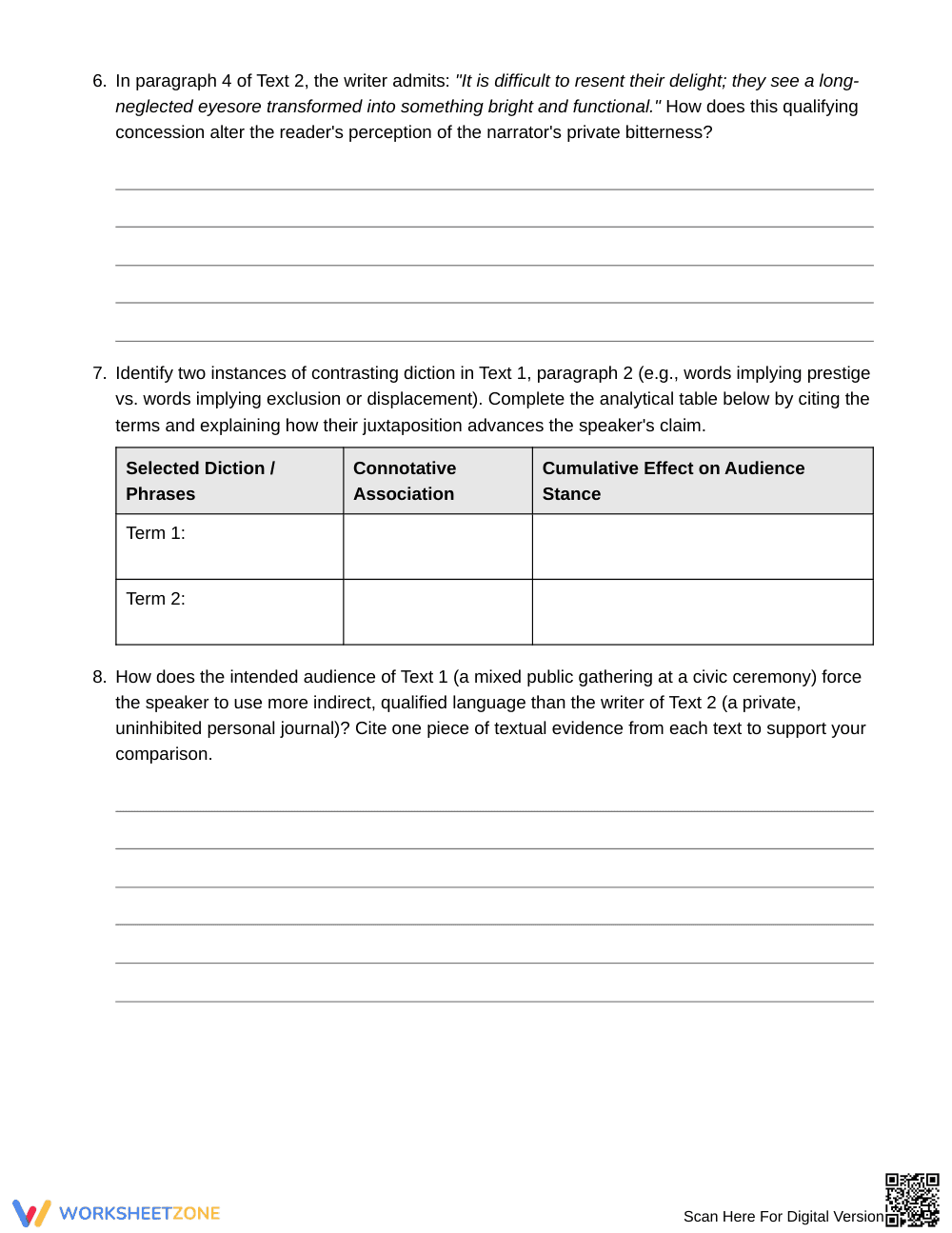 Complete Diction & Audience Worksheet | Grade 10 English II - Page 4