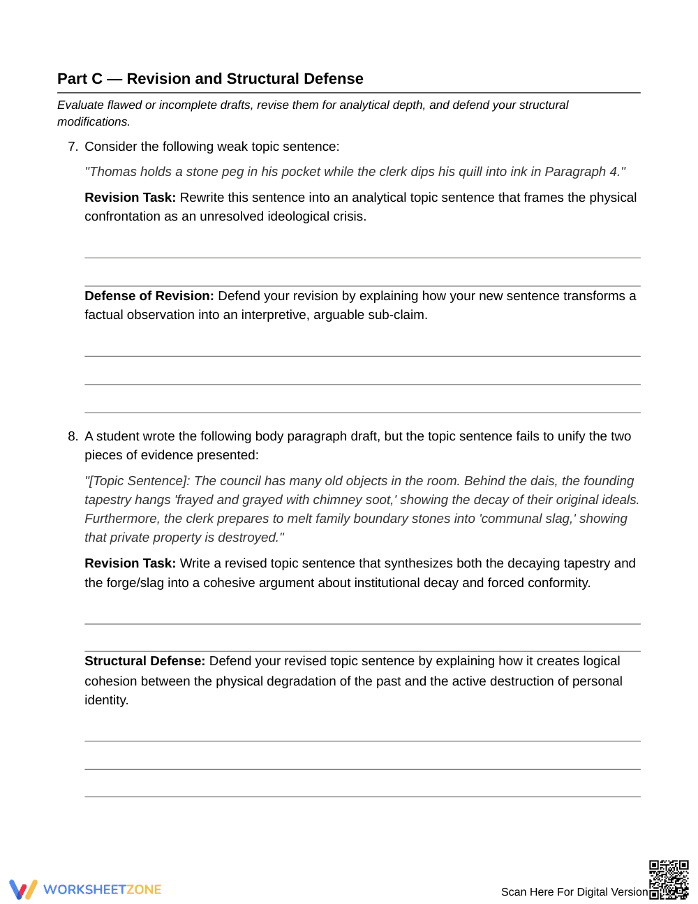 Proven Topic Sentence Role Worksheet | Grade 10 English II - Page 6