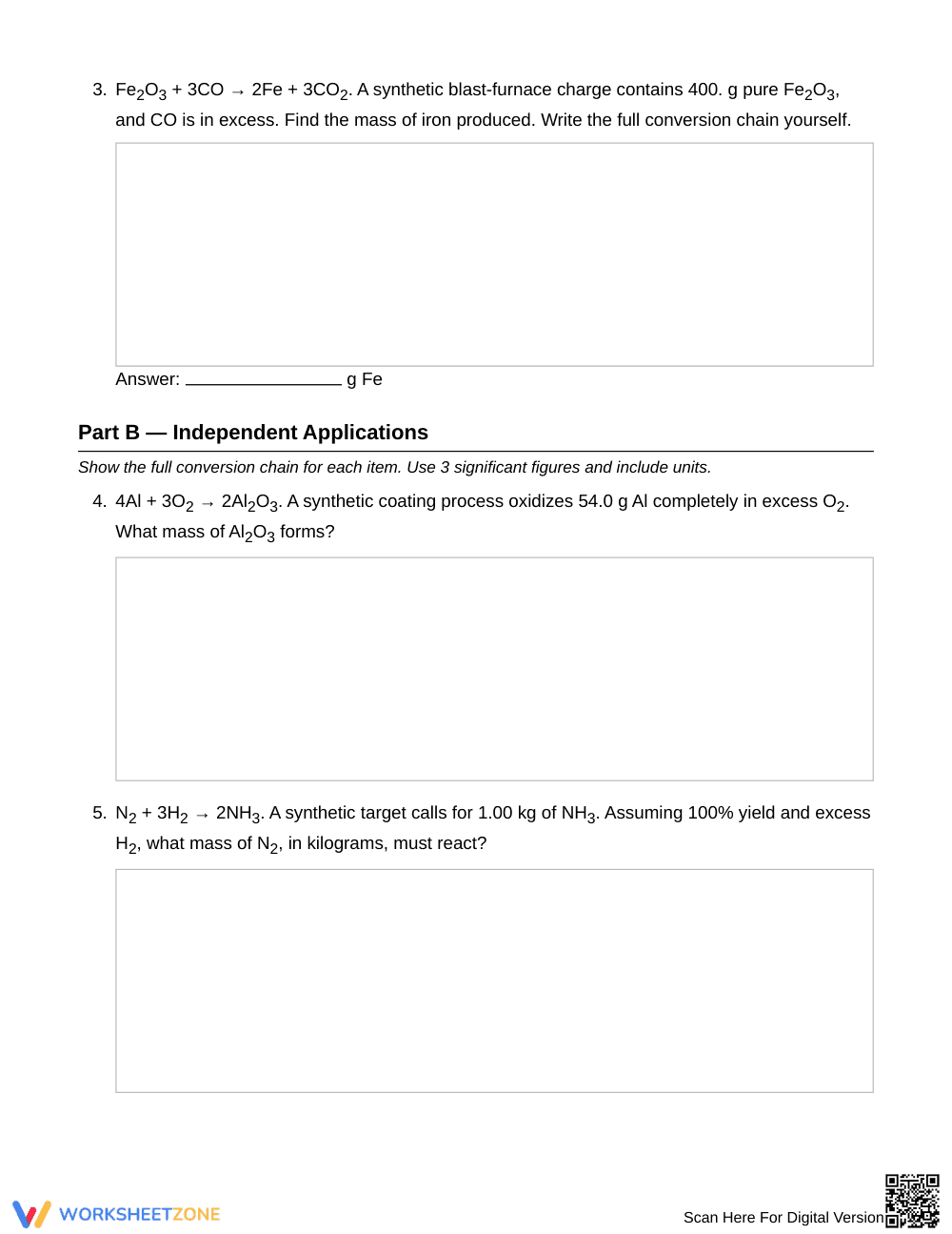Printable Mass Stoichiometry Worksheet | Grade 11 Chemistry - Page 3