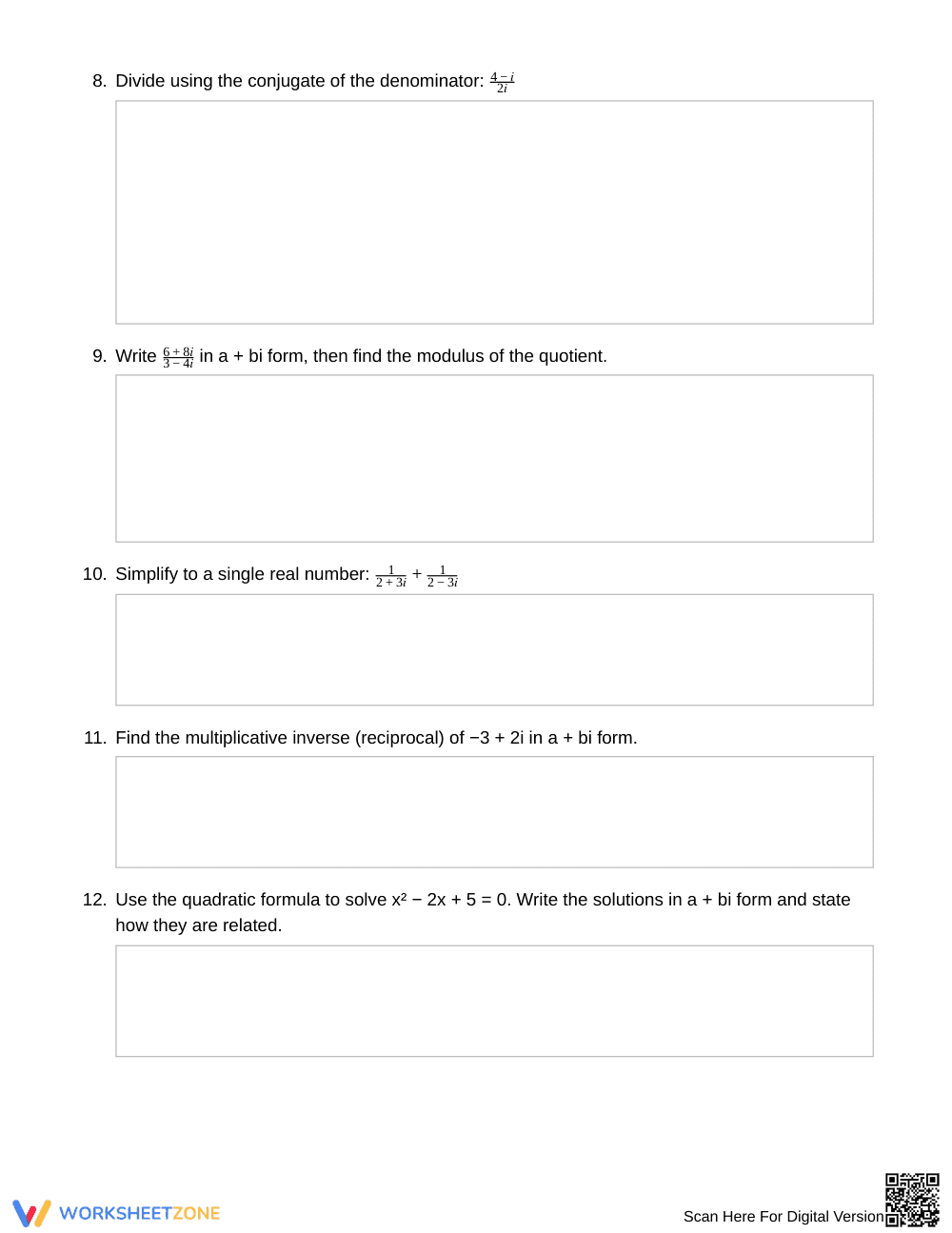 Complete Conjugate Division Worksheet | Grade 11 Algebra II - Page 3