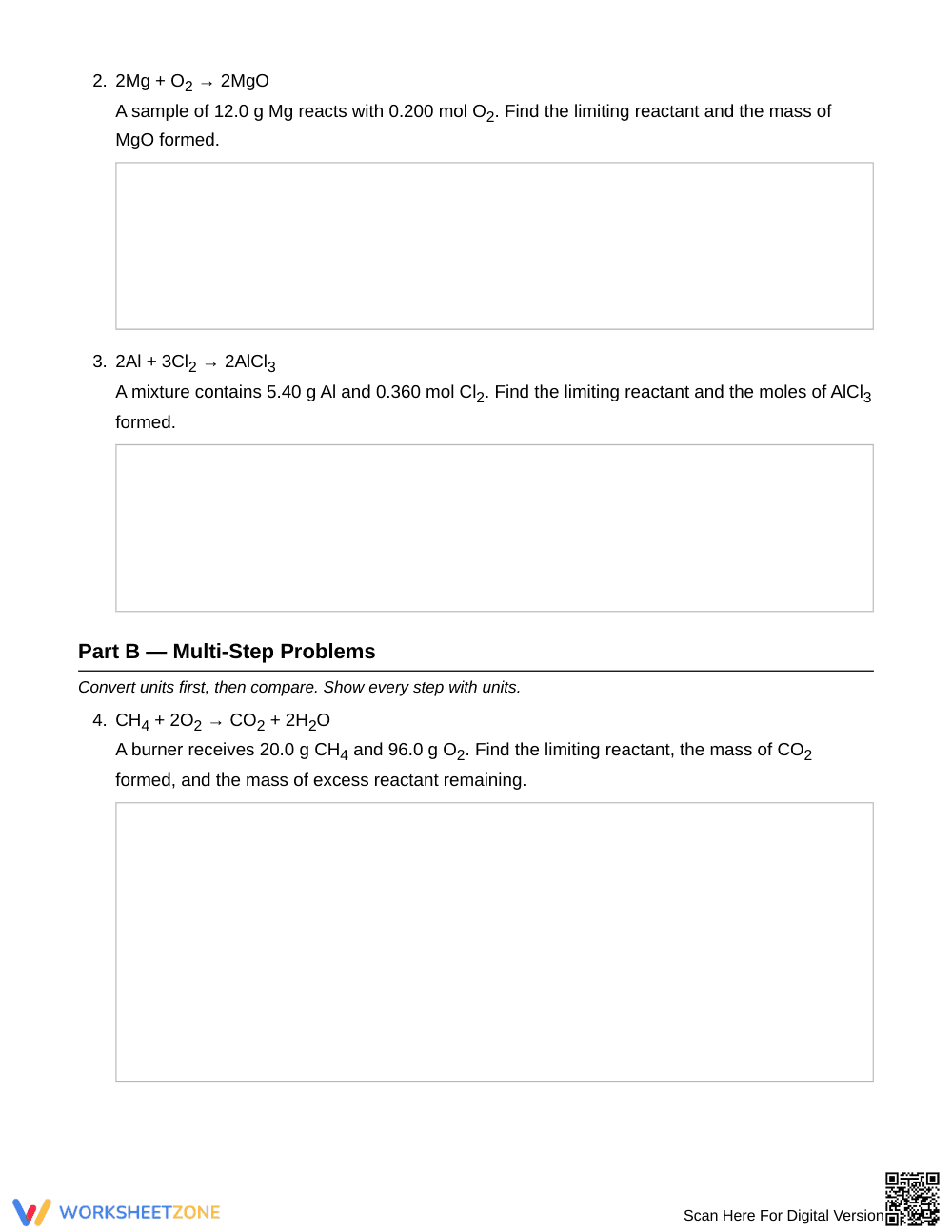 Printable Limiting Reactant Worksheet | Grade 11 Chemistry - Page 2