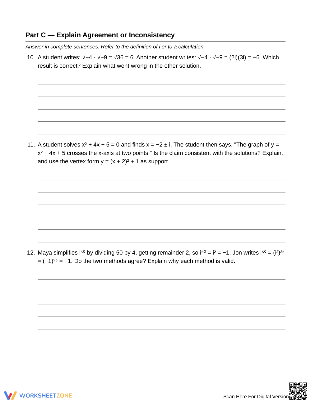 Printable Powers of i Worksheet | Grade 11 Algebra II - Page 4