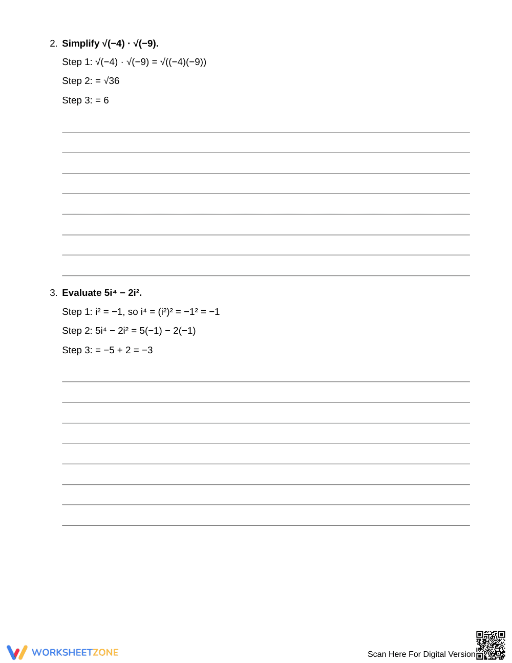 Printable i² Error Repair Worksheet | Grade 11 Algebra II - Page 2