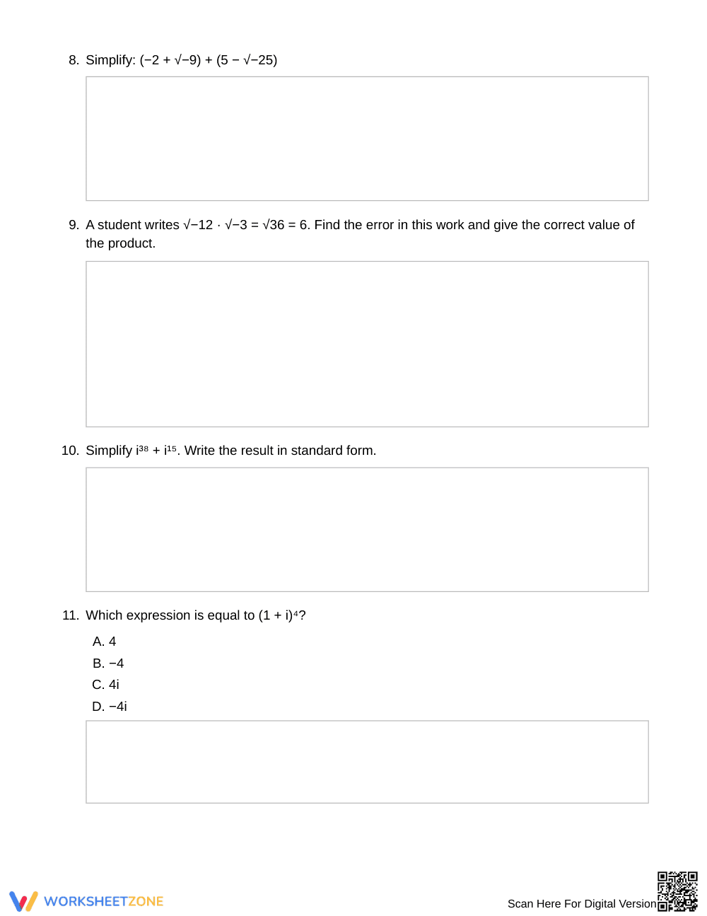 Ready Complex Arithmetic Worksheet | Grade 11 Algebra II - Page 3