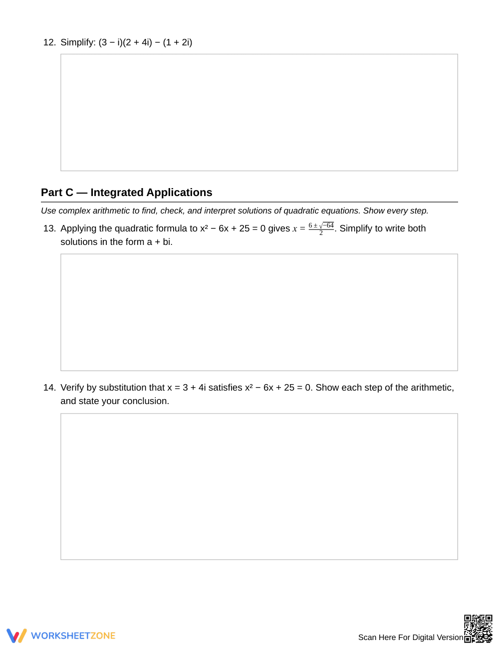 Ready Complex Arithmetic Worksheet | Grade 11 Algebra II - Page 4