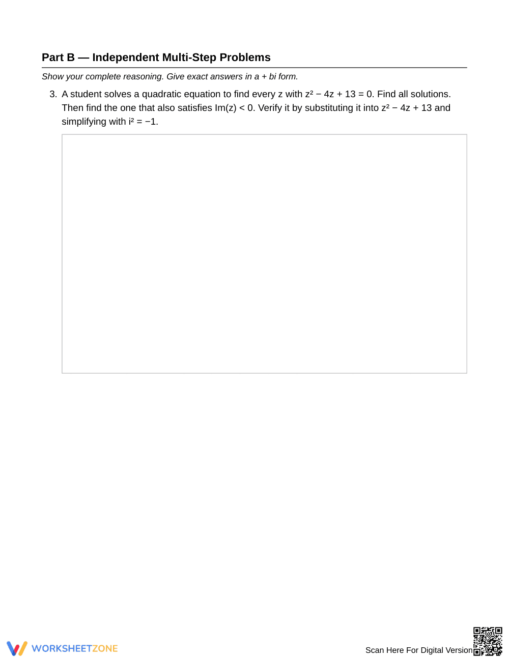Free Solving for Complex z Worksheet | Grade 11 Algebra II - Page 3