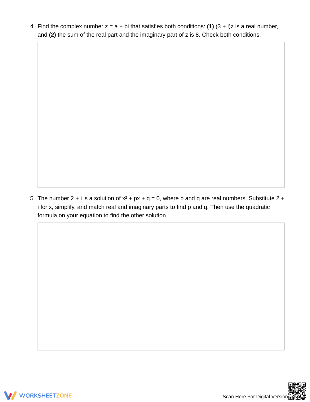 Free Solving for Complex z Worksheet | Grade 11 Algebra II - Page 4