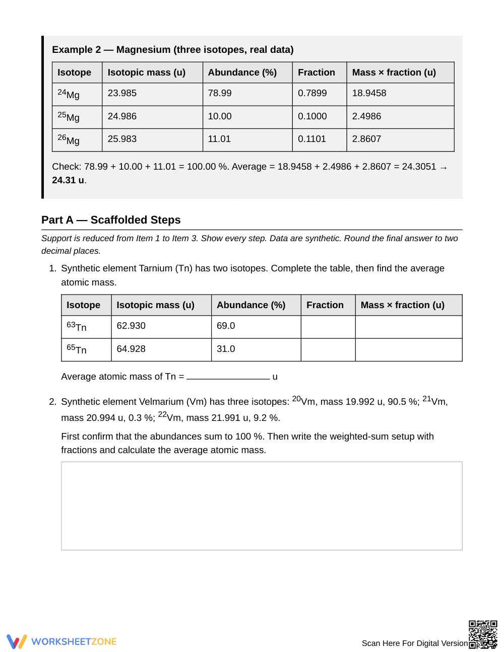 Complete Average Atomic Mass Worksheet | Grade 11 Chemistry - Page 2