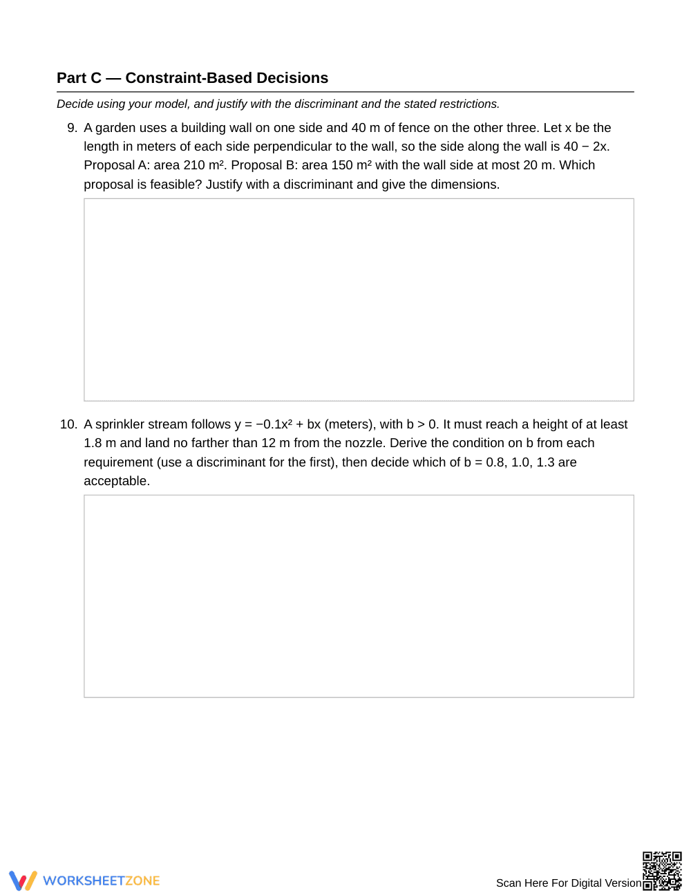 Printable Quadratic Models Worksheet | Grade 11 Algebra II - Page 5