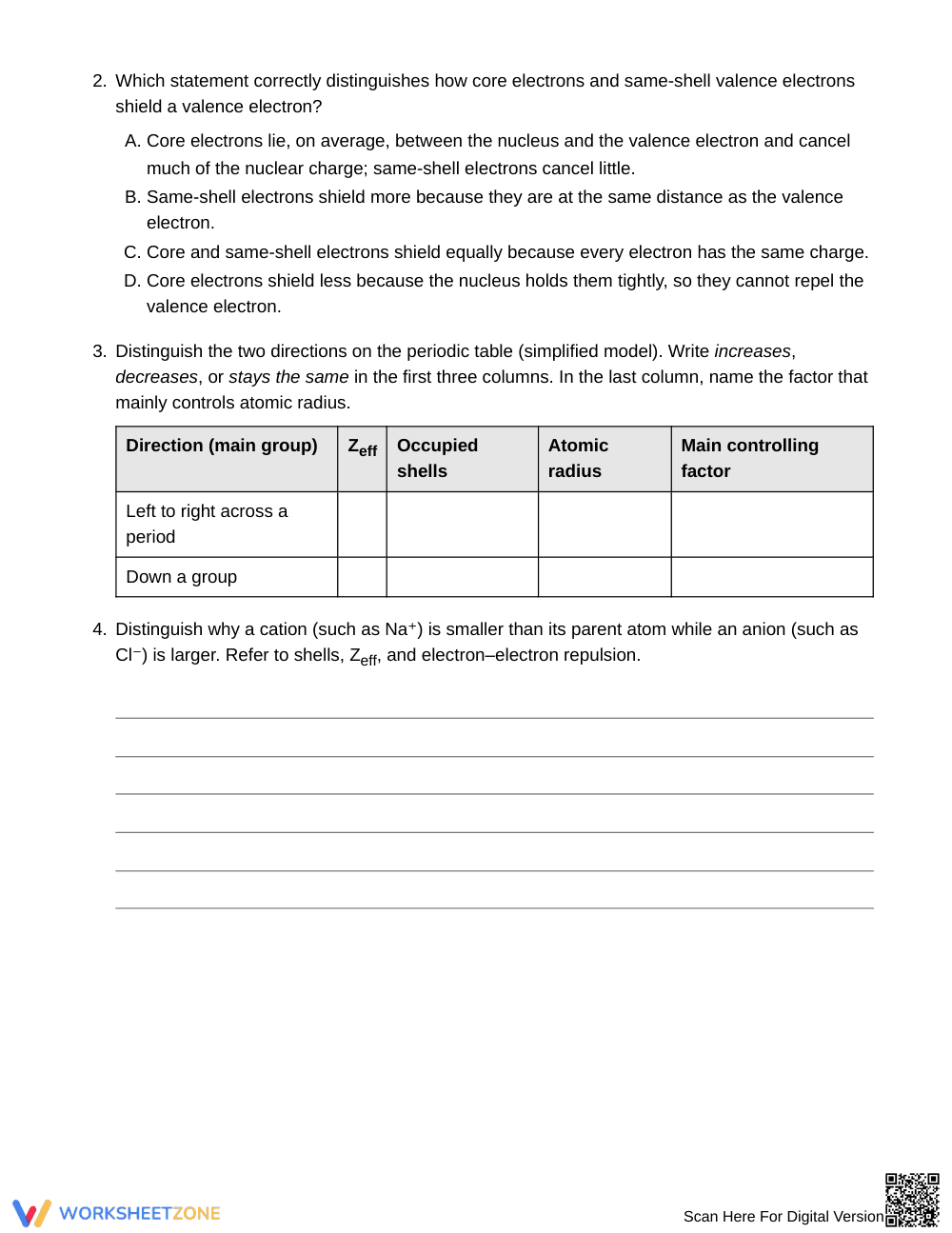 Printable Shielding & Zeff Worksheet | Grade 11 Chemistry - Page 2