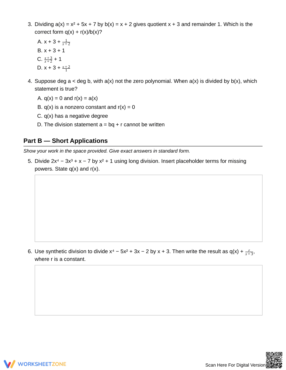 Free Polynomial Division Worksheet | Grade 11 Algebra II - Page 2