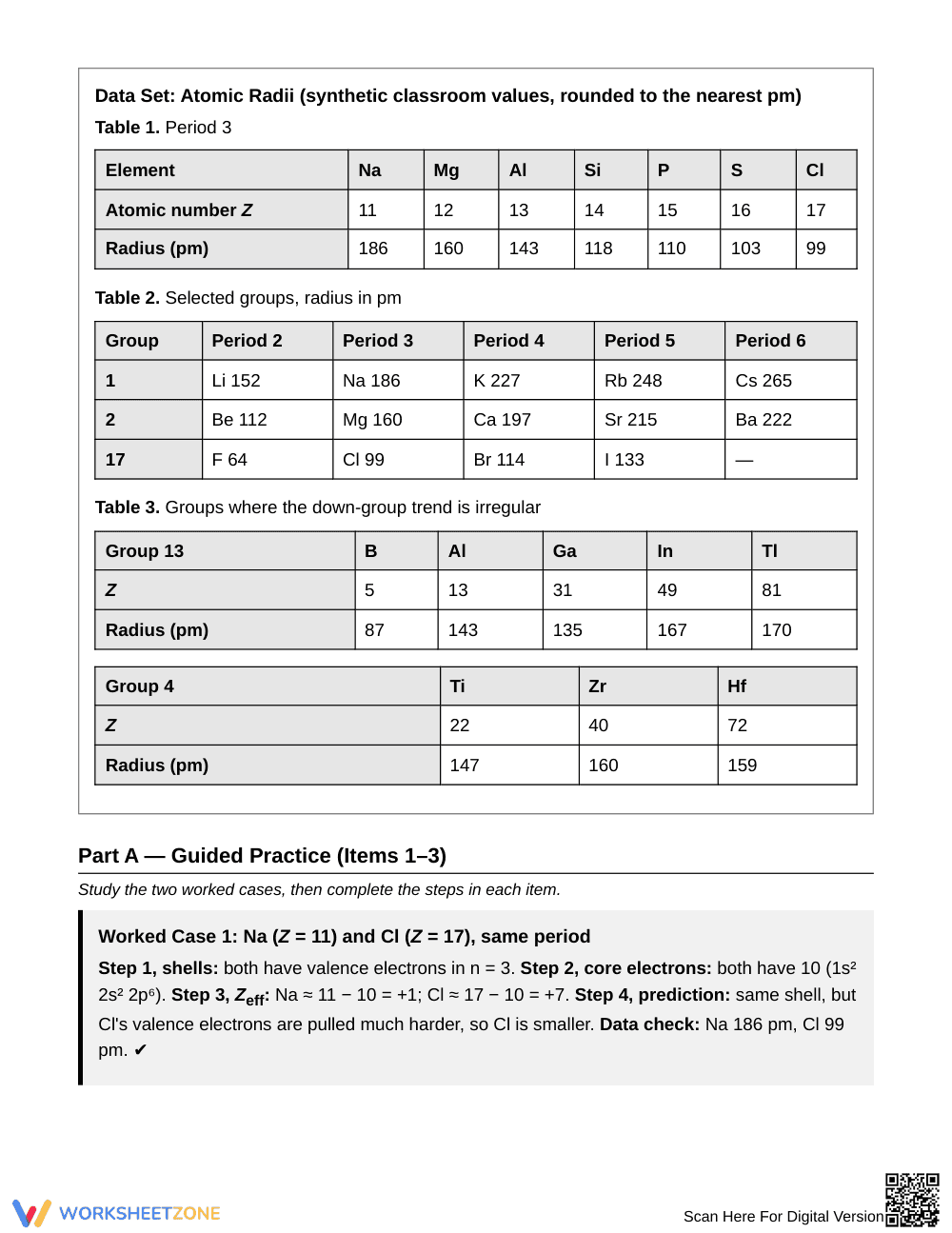 Printable Atomic Radius Worksheet | Grade 11 Chemistry - Page 2