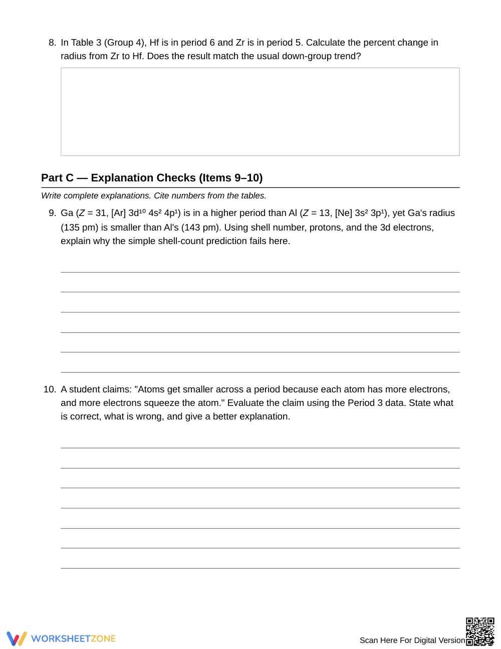 Printable Atomic Radius Worksheet | Grade 11 Chemistry - Page 5