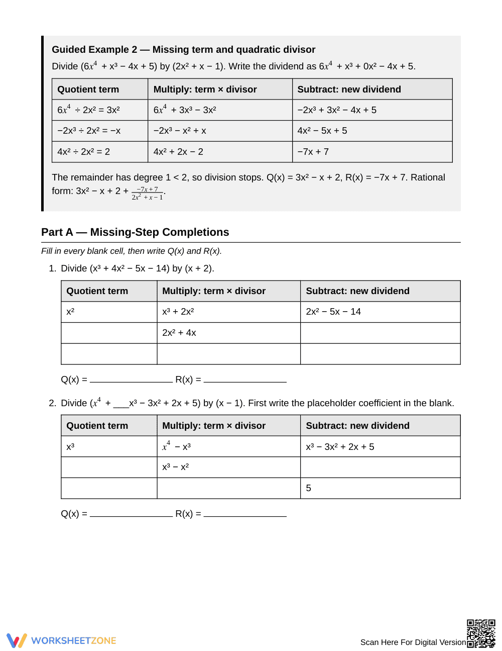 Free Polynomial Division Worksheet | Grade 11 Algebra II - Page 2
