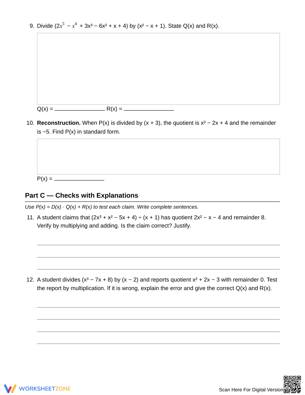 Free Polynomial Division Worksheet | Grade 11 Algebra II - Page 5