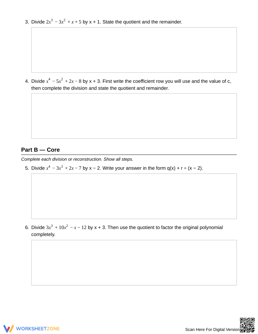 Printable Synthetic Division Worksheet | Grade 11 Algebra II - Page 2