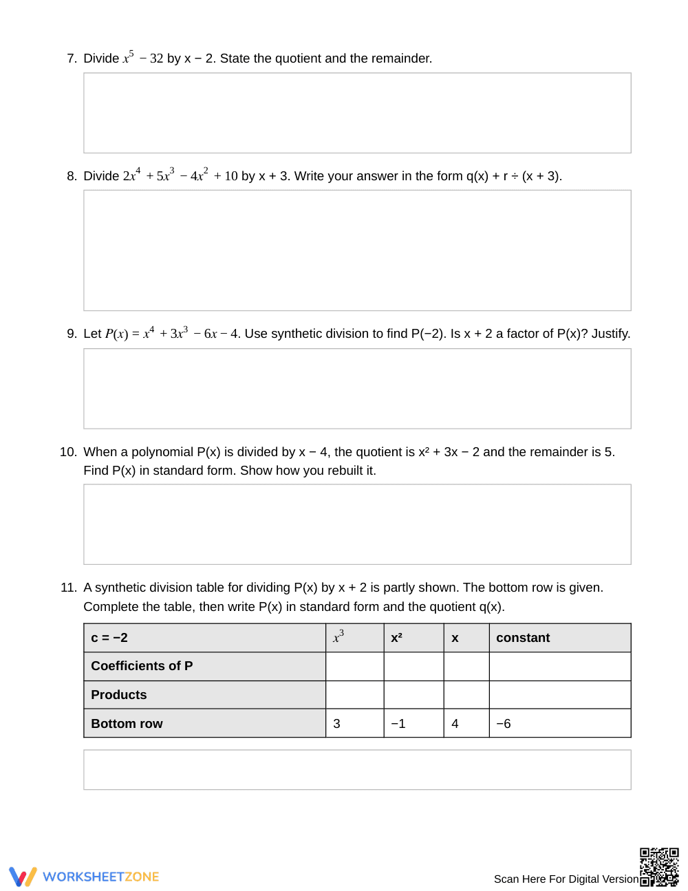 Printable Synthetic Division Worksheet | Grade 11 Algebra II - Page 3