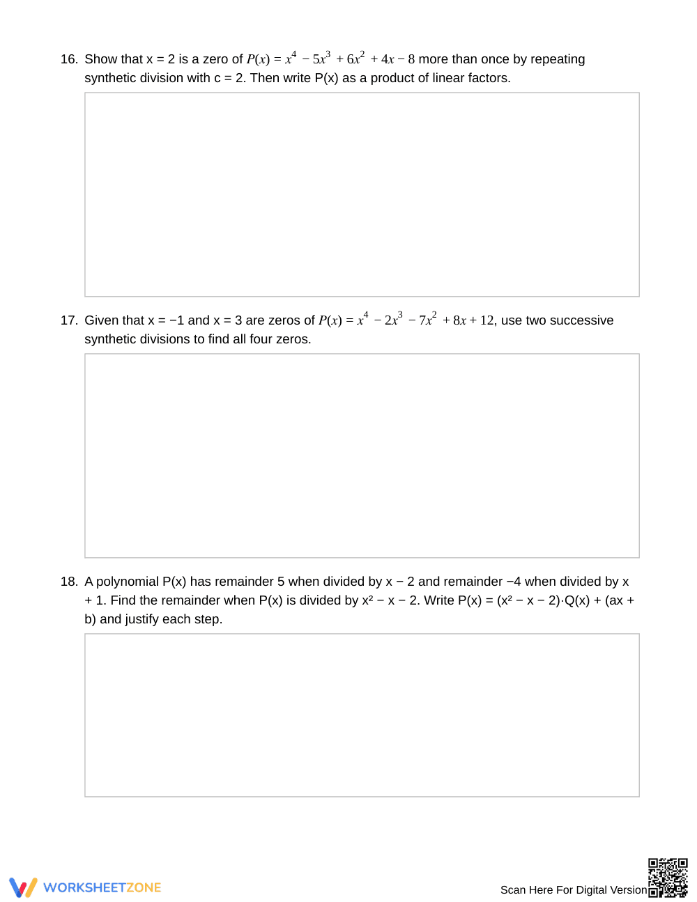 Printable Synthetic Division Worksheet | Grade 11 Algebra II - Page 5