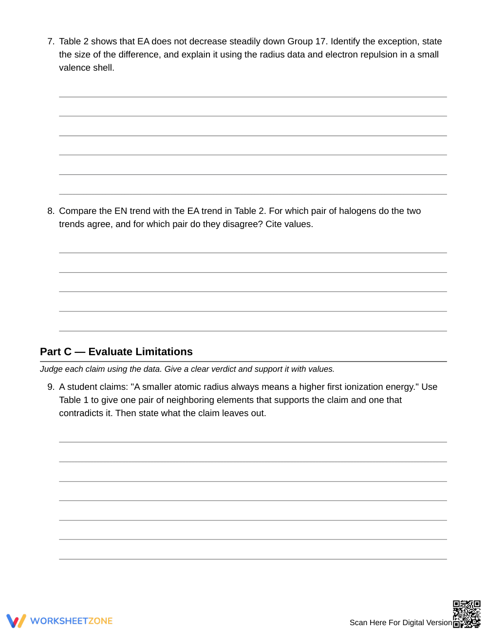 Printable Trend Exceptions Worksheet | Grade 11 Chemistry - Page 4