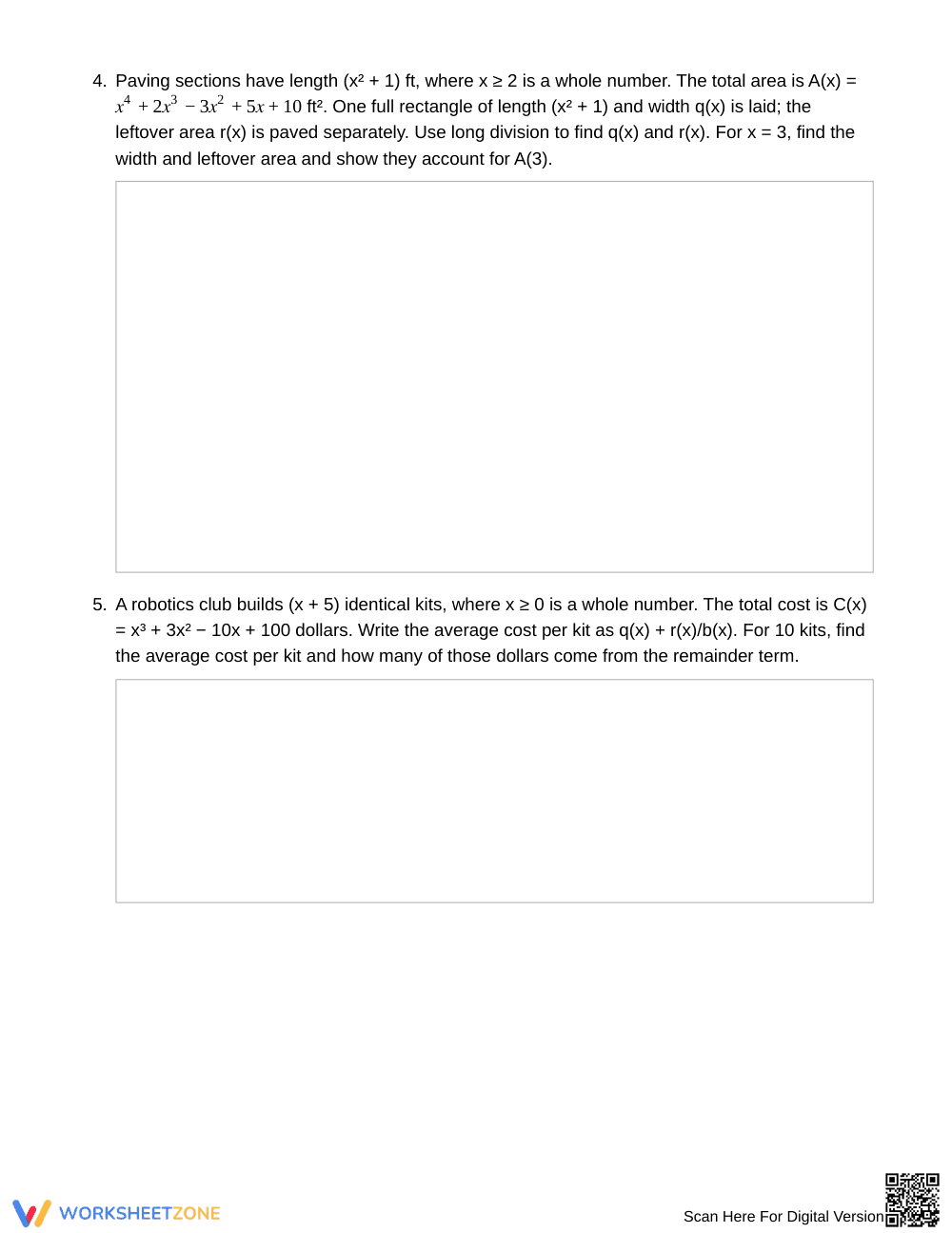 Aligned Polynomial Quotient Worksheet | Grade 11 Algebra II - Page 3