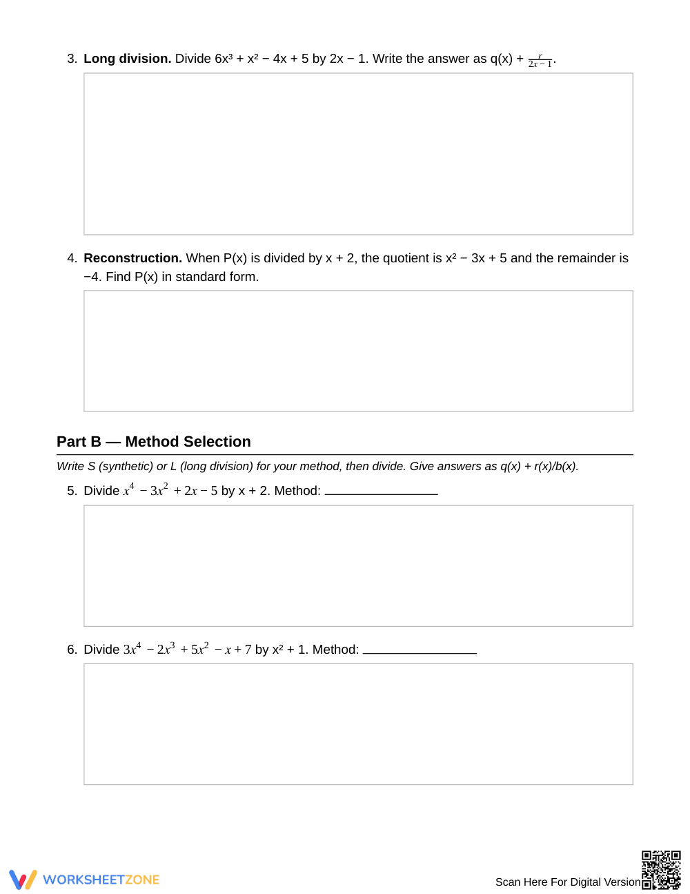 Complete Polynomial Division Worksheet | Grade 11 Algebra II - Page 2