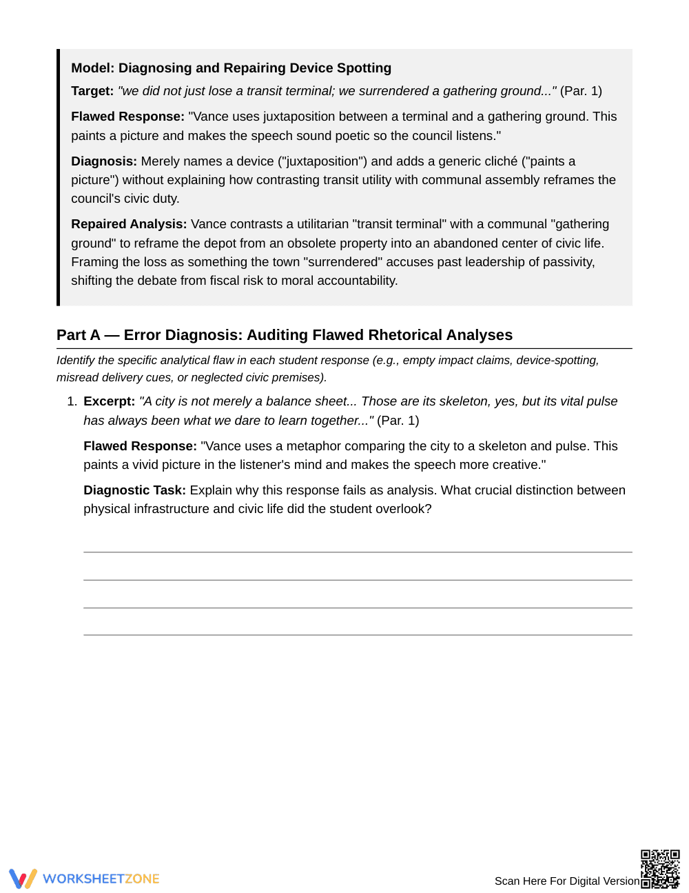 Ready Rhetorical Analysis Worksheet | Grade 11 English III - Page 3