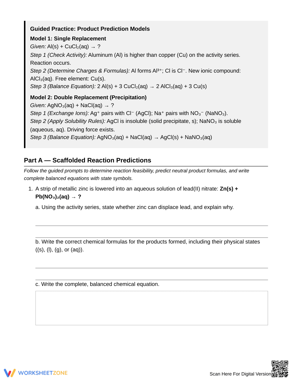 Complete Predicting Products Worksheet | Grade 11 Chemistry - Page 2