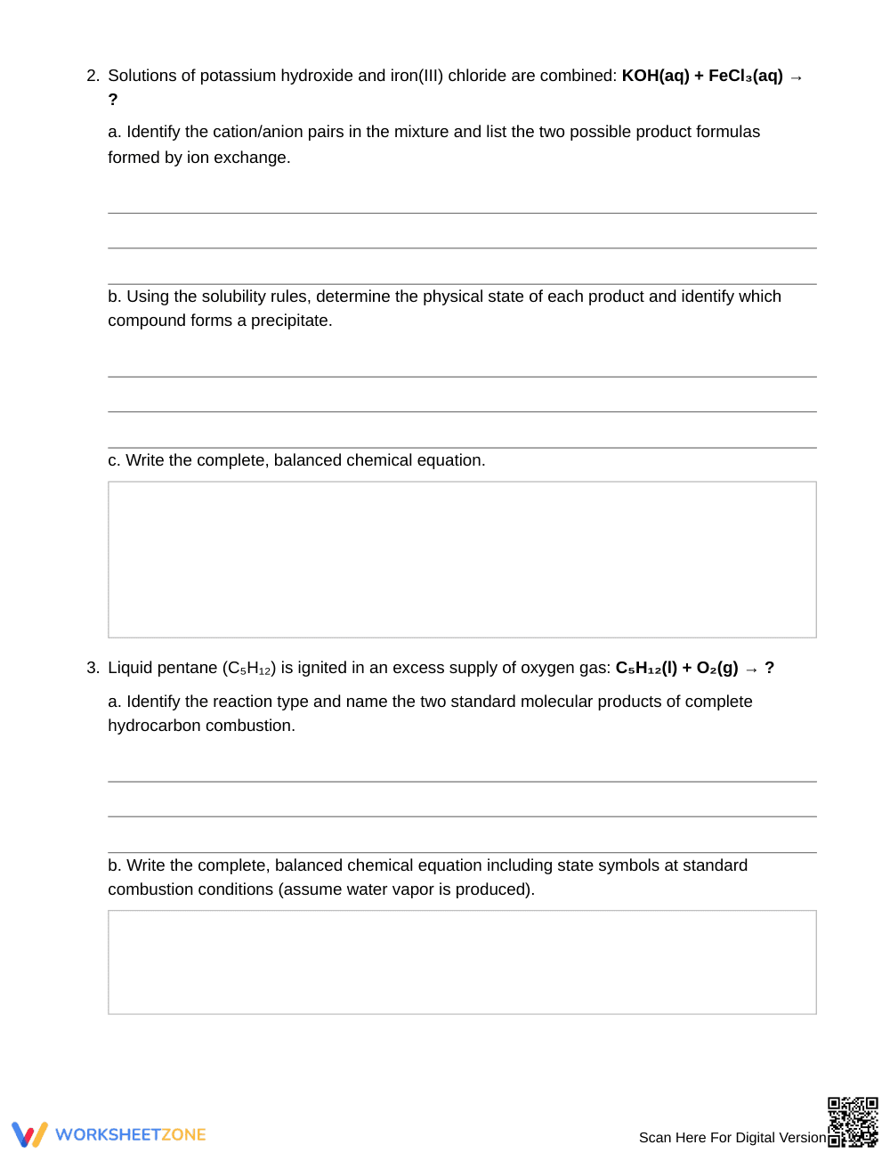 Complete Predicting Products Worksheet | Grade 11 Chemistry - Page 3