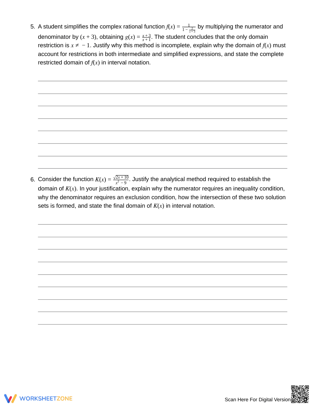 Proven Domain Restrictions Worksheet | Grade 11 Algebra II - Page 4