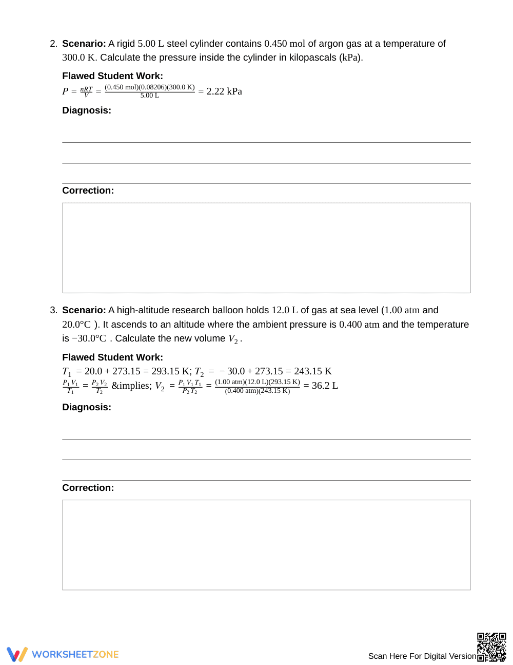 Essential Gas Law Unit Errors Worksheet | Grade 11 Chemistry - Page 3