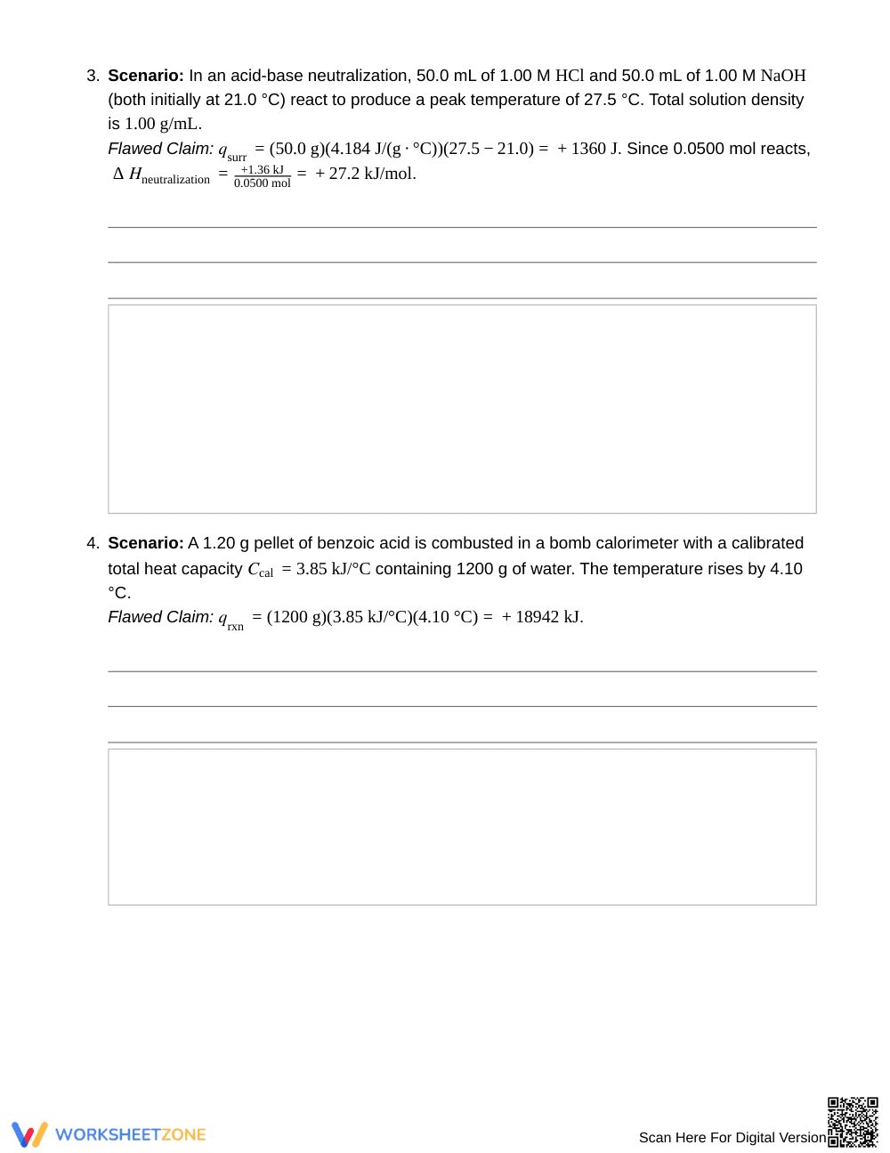 Complete Calorimetry Errors Worksheet | Grade 11 Chemistry - Page 3