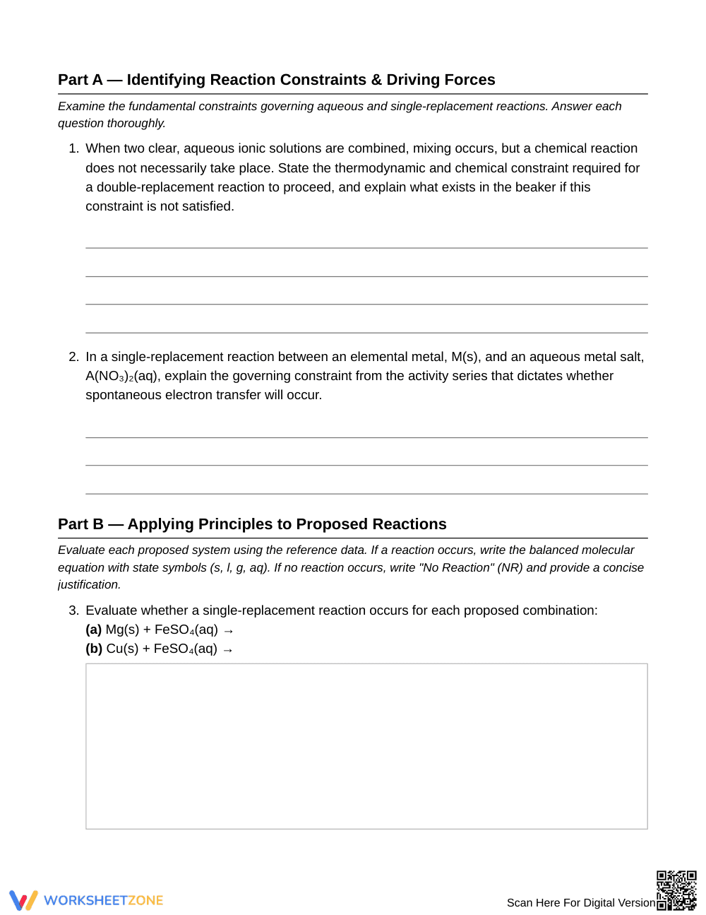 Complete Reaction Prediction Worksheet | Grade 11 Chemistry - Page 2
