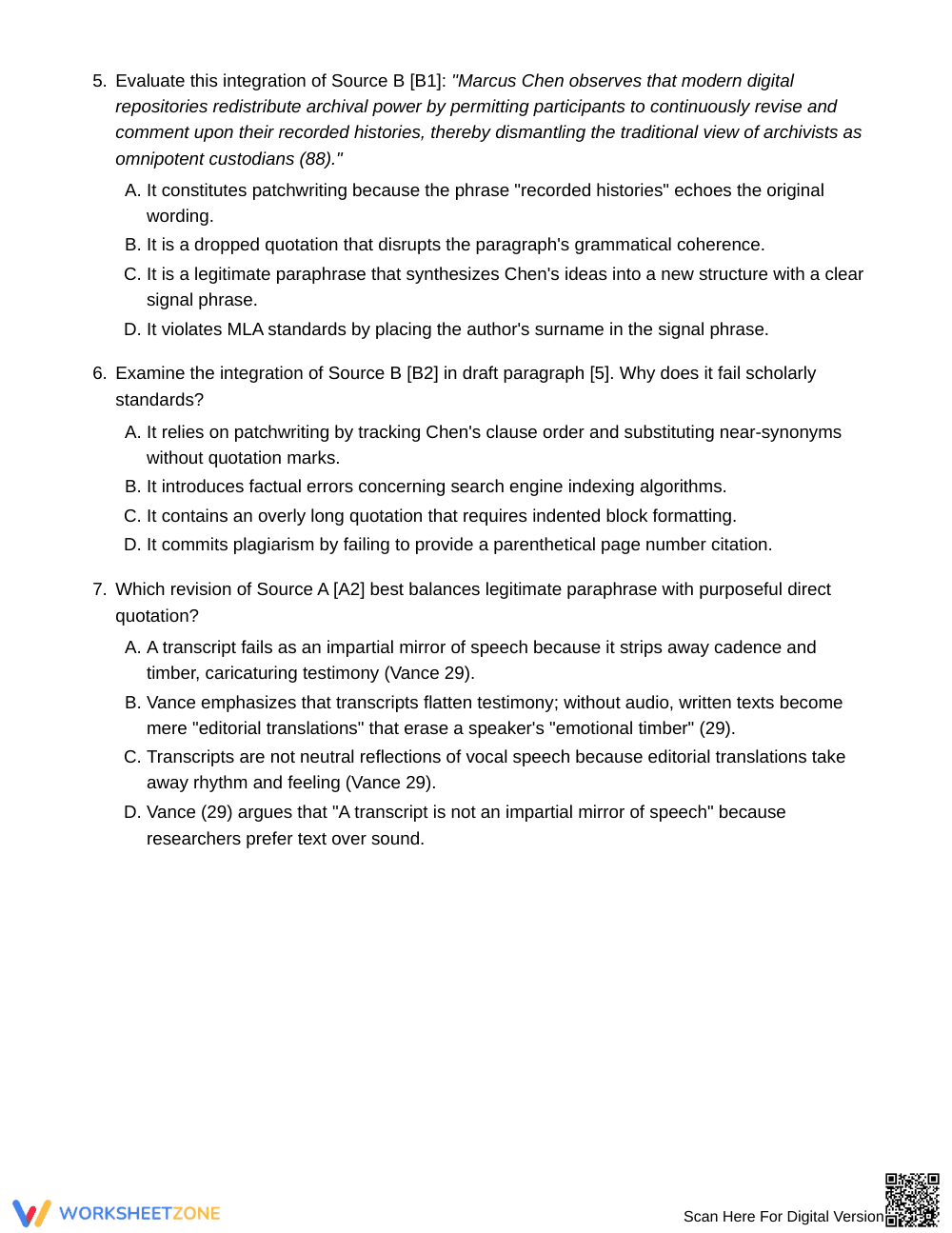 Essential Paraphrasing Worksheet | Grade 11 English III - Page 5