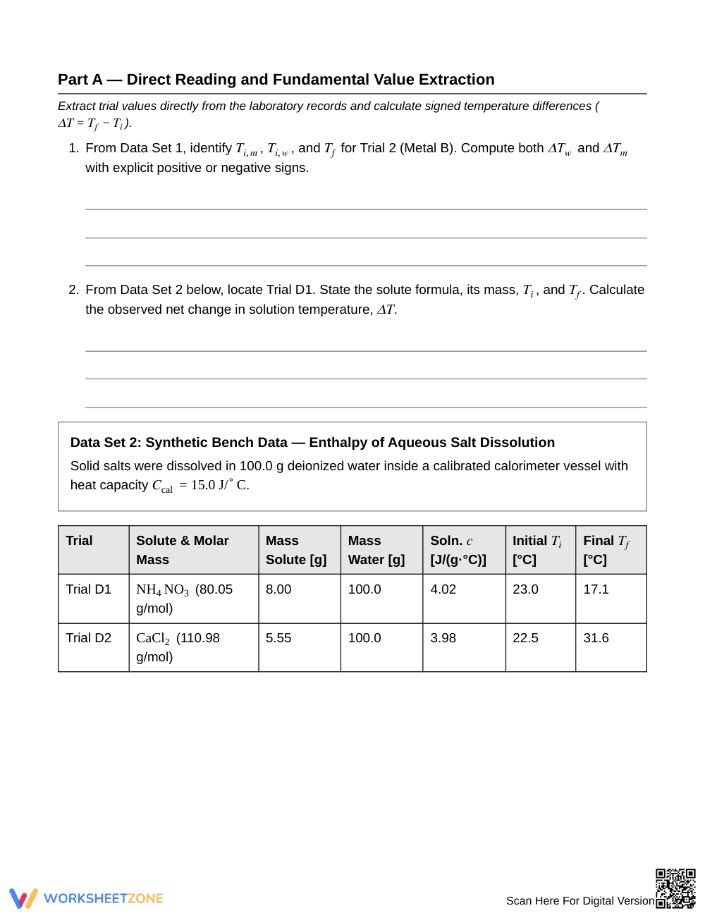 Complete Calorimetry Records Worksheet | Grade 11 Chemistry - Page 2