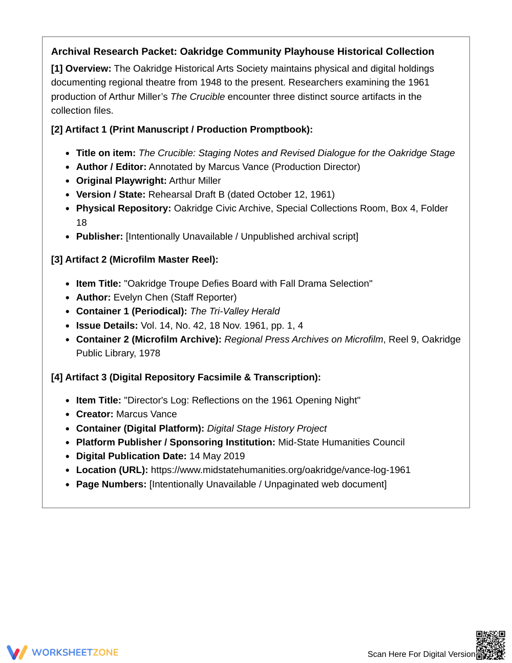 Complete MLA Containers Worksheet | Grade 11 English III - Page 2