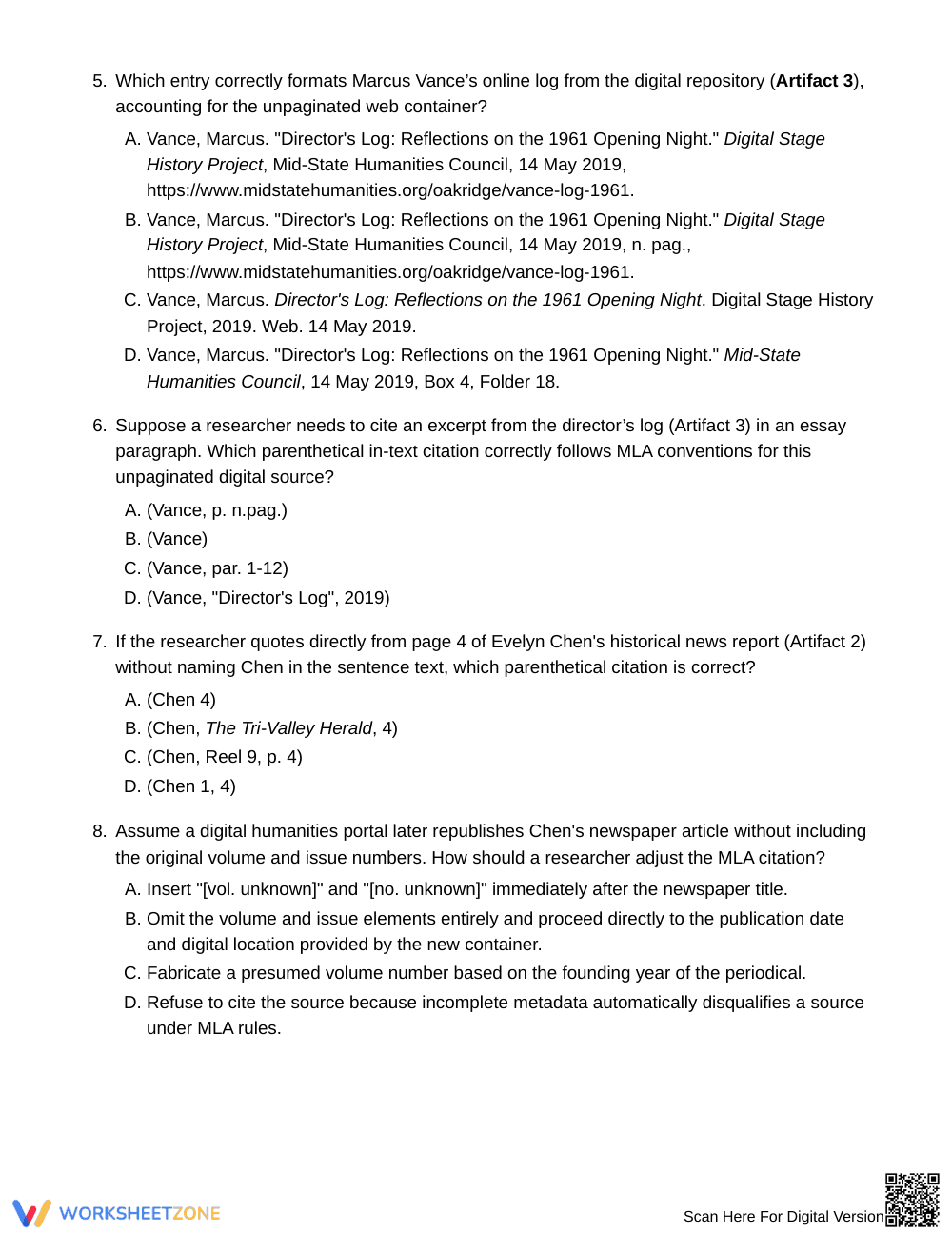 Complete MLA Containers Worksheet | Grade 11 English III - Page 5