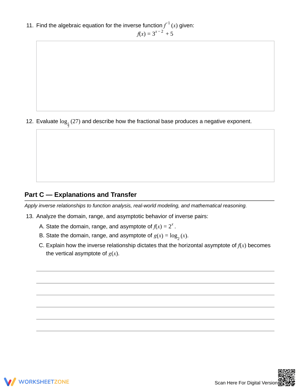 Complete Logarithm Inverses Worksheet | Grade 11 Algebra II - Page 4