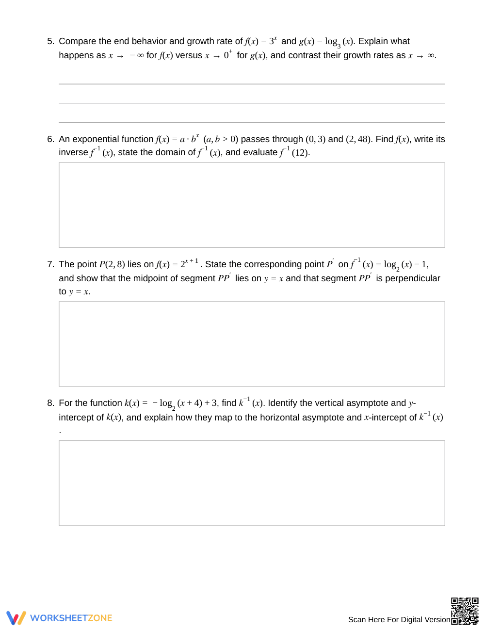 Complete Log Inverse Graphs Worksheet | Grade 11 Algebra II - Page 3