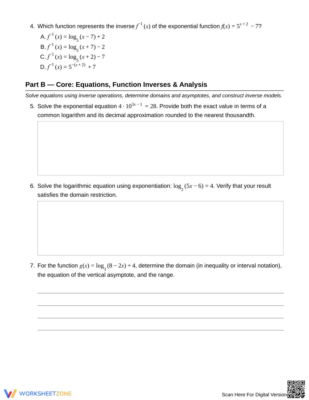 Essential Log Functions Worksheet | Grade 11 Algebra II - Page 2